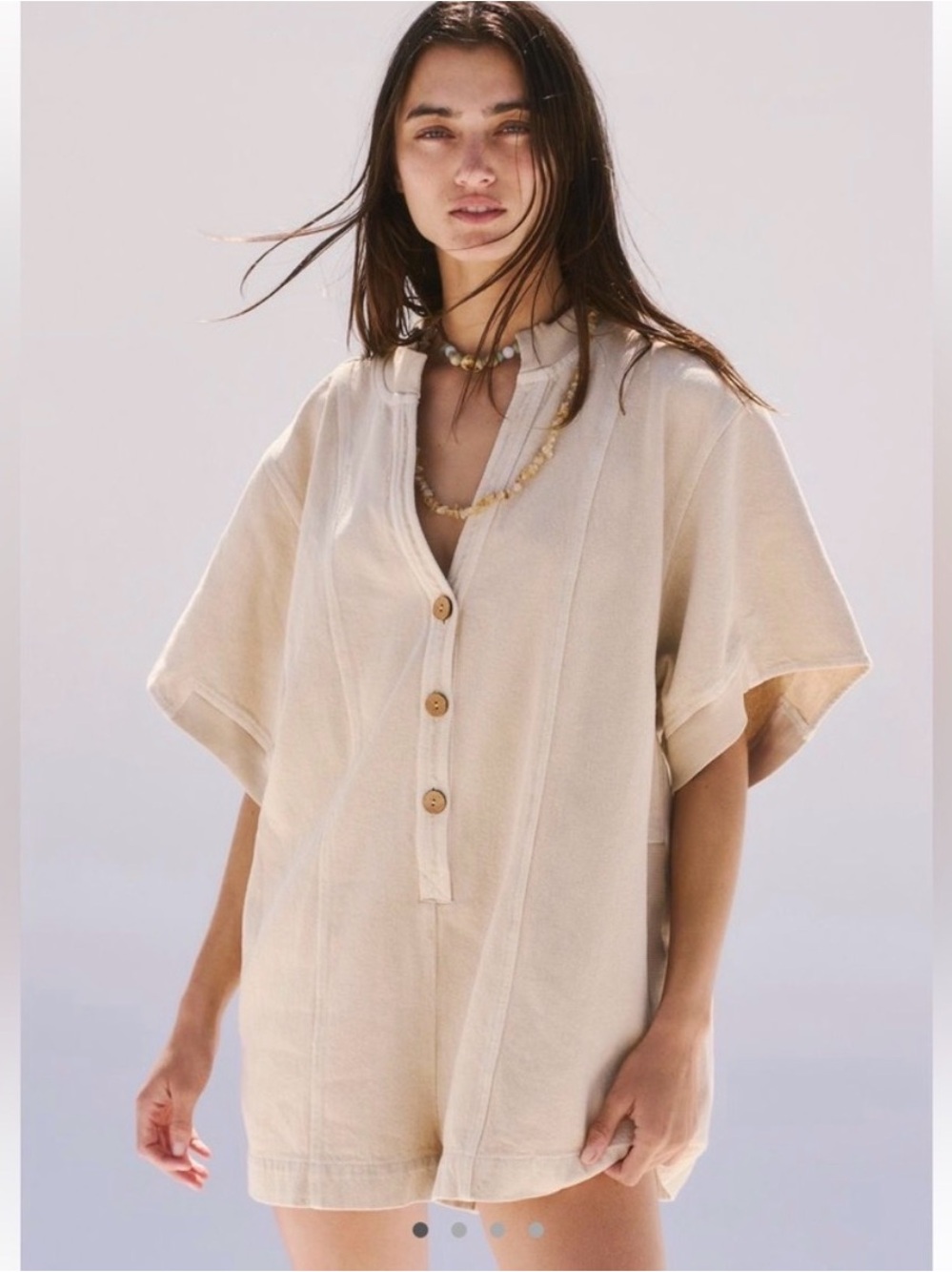 Free People Cream Button-Front Short Sleeve Top